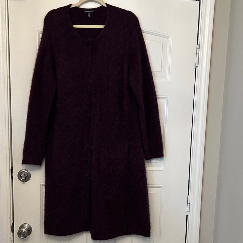 Eileen Fisher Plush Melange Deep Purple Cardigan Sweater/Coat-Size Large